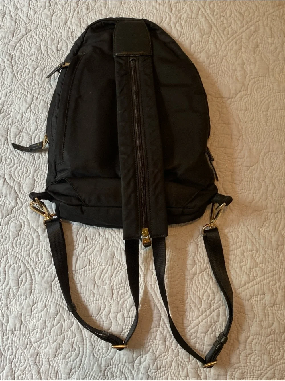 Tumi Black Nylon Backpack with Gold Hardware